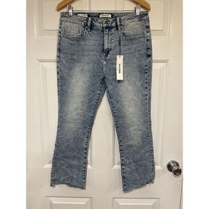 Crop‎ Jeans Acid Wash Denim NEW Vigoss Miley Pop Flare Raw Hem 31 12